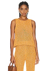 The Elder Statesman Como Cross Net Tank in Gold Speckle, view 1, click to view large image.
