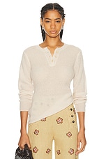 The Elder Statesman Cozy Henley Knit Top in Beige, view 1, click to view large image.
