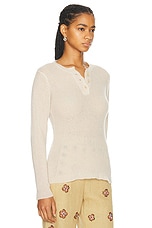 The Elder Statesman Cozy Henley Knit Top in Beige, view 2, click to view large image.