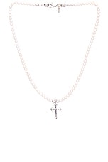 Emanuele Bicocchi Pearl Necklace With Fleury Cross in White, view 1, click to view large image.