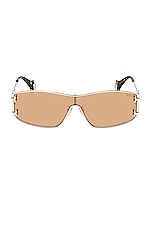 Emilio Pucci Shield Sunglasses in Shiny Pale Gold, view 1, click to view large image.
