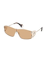 Emilio Pucci Shield Sunglasses in Shiny Pale Gold, view 2, click to view large image.