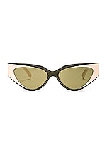 Emilio Pucci Cat Eye Acetate Sunglasses in Military Green, White, & Gold, view 1, click to view large image.