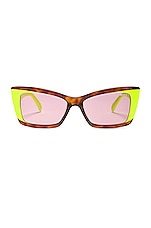 Emilio Pucci Cat Eye Acetate Sunglasses in Amber Havana, Acid Green, & Violet, view 1, click to view large image.