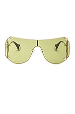 Emilio Pucci Shield Sunglasses in Shiny Pale Gold & Green, view 1, click to view large image.