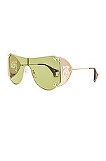 Emilio Pucci Shield Sunglasses in Shiny Pale Gold & Green, view 2, click to view large image.