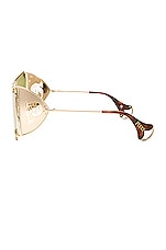 Emilio Pucci Shield Sunglasses in Shiny Pale Gold & Green, view 3, click to view large image.