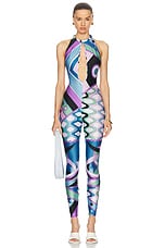 Emilio Pucci Cut Out Jumpsuit in Celeste & Bianco, view 1, click to view large image.