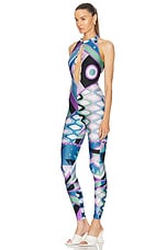 Emilio Pucci Cut Out Jumpsuit in Celeste & Bianco, view 3, click to view large image.