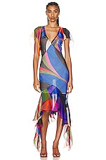 Emilio Pucci Printed Silk Dress in Rosso & Blue, view 1, click to view large image.