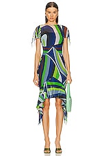 Emilio Pucci Ruffle Dress in Verde & Avio, view 1, click to view large image.