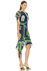 Emilio Pucci Ruffle Dress in Verde & Avio, view 2, click to view large image.