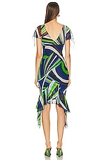 Emilio Pucci Ruffle Dress in Verde & Avio, view 3, click to view large image.