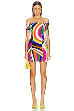 Emilio Pucci Off The Shoulder Mini Dress in Turchese & Viola, view 1, click to view large image.