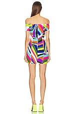 Emilio Pucci Off The Shoulder Mini Dress in Turchese & Viola, view 3, click to view large image.