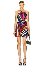 Emilio Pucci Silk Twill Dress in BLU & FUXIA, view 1, click to view large image.