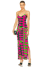 Emilio Pucci Crepe De Chine Long Dress in FUXIA & VERDE, view 1, click to view large image.