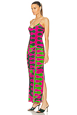 Emilio Pucci Crepe De Chine Long Dress in FUXIA & VERDE, view 3, click to view large image.