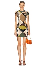 Emilio Pucci Mini Dress in Khaki & Muschio, view 1, click to view large image.