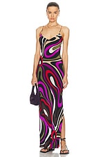Emilio Pucci Maxi Dress in Khaki & Fuxia, view 1, click to view large image.