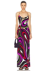 Emilio Pucci Maxi Dress in Khaki & Fuxia, view 2, click to view large image.