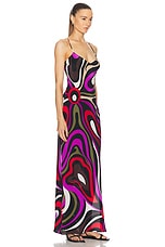 Emilio Pucci Maxi Dress in Khaki & Fuxia, view 3, click to view large image.