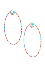 Emilio Pucci Large Printed Hoop Earrings in Arancio & Fuxia, view 1, click to view large image.