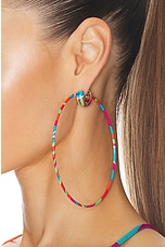 Emilio Pucci Large Printed Hoop Earrings in Arancio & Fuxia, view 2, click to view large image.