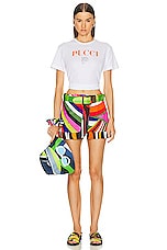 Emilio Pucci Mini Skirt in Blue & Fuchsia, view 5, click to view large image.