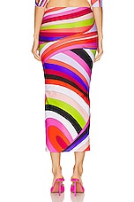 Emilio Pucci Gathered Skirt in Arancio & Rosa, view 4, click to view large image.