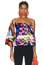 Emilio Pucci Off the Shoulder Top in Multicolor, view 1, click to view large image.