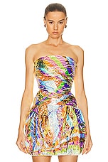 Emilio Pucci Strapless Crinkled Top in Blue & Fuchsia, view 1, click to view large image.