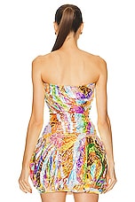 Emilio Pucci Strapless Crinkled Top in Blue & Fuchsia, view 3, click to view large image.