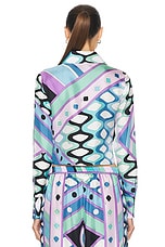 Emilio Pucci Crop Button Up Top in Celeste & Bianco, view 3, click to view large image.