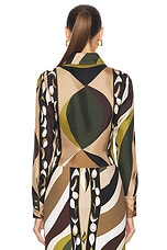 Emilio Pucci Crop Button Up Top in Khaki & Muschio, view 4, click to view large image.