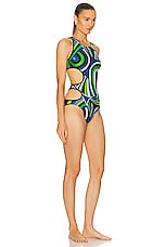 Emilio Pucci Cut Out One Piece Swimsuit in Verde & Avio, view 2, click to view large image.