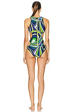 Emilio Pucci Cut Out One Piece Swimsuit in Verde & Avio, view 3, click to view large image.