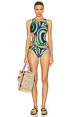 Emilio Pucci Cut Out One Piece Swimsuit in Verde & Avio, view 4, click to view large image.