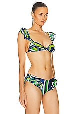 Emilio Pucci Ruffle Bikini Top in Verde & Avio, view 2, click to view large image.
