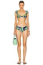 Emilio Pucci Ruffle Bikini Top in Verde & Avio, view 4, click to view large image.