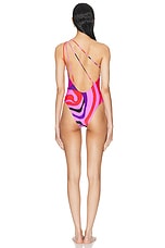 Emilio Pucci One Shoulder One Piece Swimsuit in Peonia & Rosso, view 4, click to view large image.