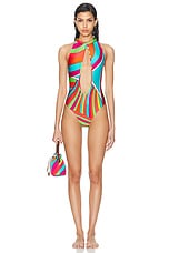 Emilio Pucci One Piece Swimsuit in Arancio & Fuxia, view 1, click to view large image.