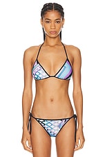 Emilio Pucci Triangle Bikini Top in Celeste & Bianco, view 1, click to view large image.