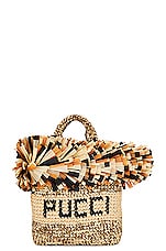 Emilio Pucci Small Rafia Tote Bag in Kaki, Naturale & Nero, view 1, click to view large image.