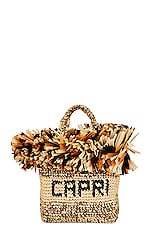 Emilio Pucci Small Rafia Tote Bag in Kaki, Naturale & Nero, view 3, click to view large image.