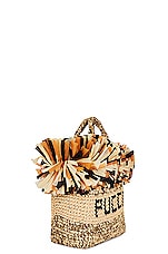 Emilio Pucci Small Rafia Tote Bag in Kaki, Naturale & Nero, view 4, click to view large image.