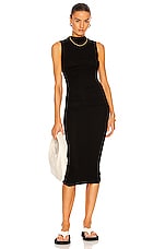 Enza Costa Silk Rib Sleeveless Twist Midi Dress in Black, view 1, click to view large image.