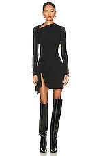 Enza Costa Lurex Jersey Slash Mini Dress in Black, view 5, click to view large image.