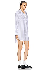 Enza Costa Poplin Mini Shirt Dress in White & Blue, view 2, click to view large image.