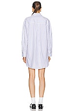 Enza Costa Poplin Mini Shirt Dress in White & Blue, view 3, click to view large image.